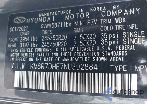 2022 Hyundai Palisade Calligraphy z USA, uszkodzony, nr VIN KM8R7DHE7NU392884